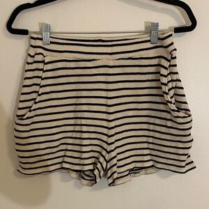 KULE Megan Waffle Knit Black and Cream Striped High Waist Shorts size Medium